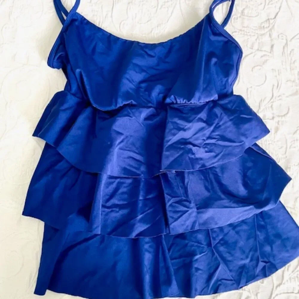 Venus Tiered Ruffle Layered Blue Tankini Top Size Bathing Swimming Swim Suit 14